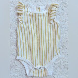 Pehr Yellow Gold Striped Ruffle Sleeve One Piece Girls 3-6 M